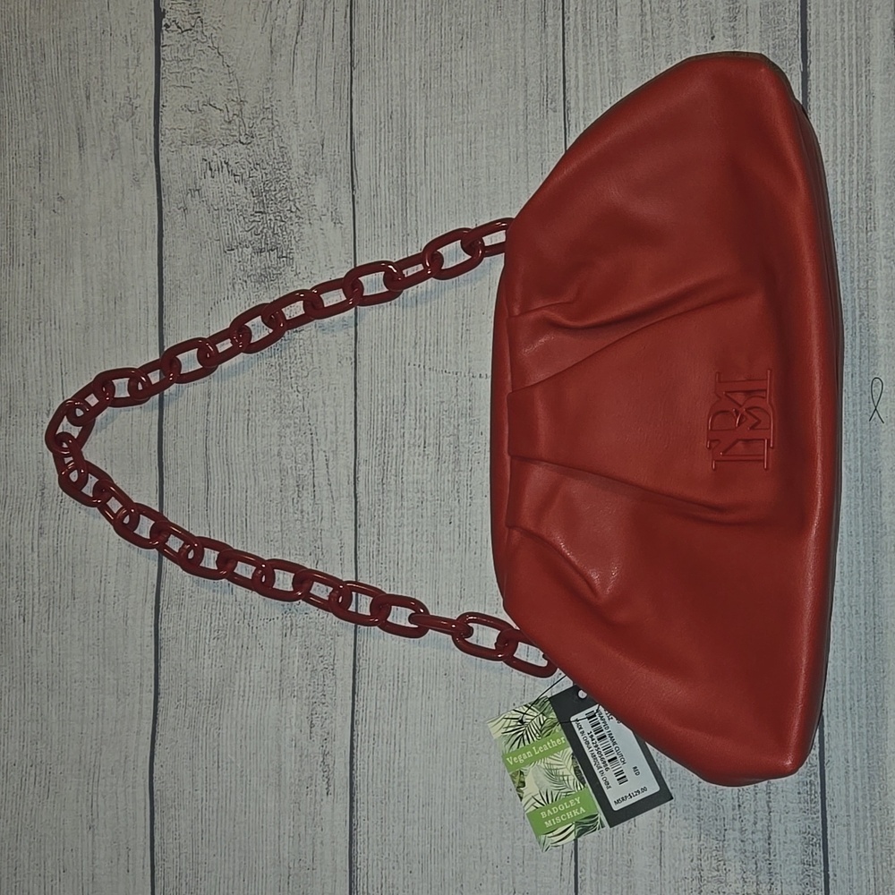 Badgley Mischka Wrapped Frame Clutch Shoulder Bag w/ Chain Link Red NWT